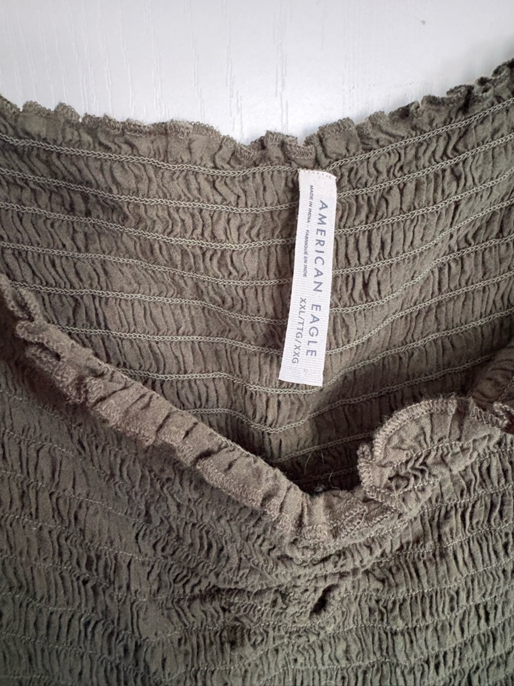 EUC XXL AE Smocked Olive Green Long-Sleeve Peplum Top eyelet - Picture 2 of 4